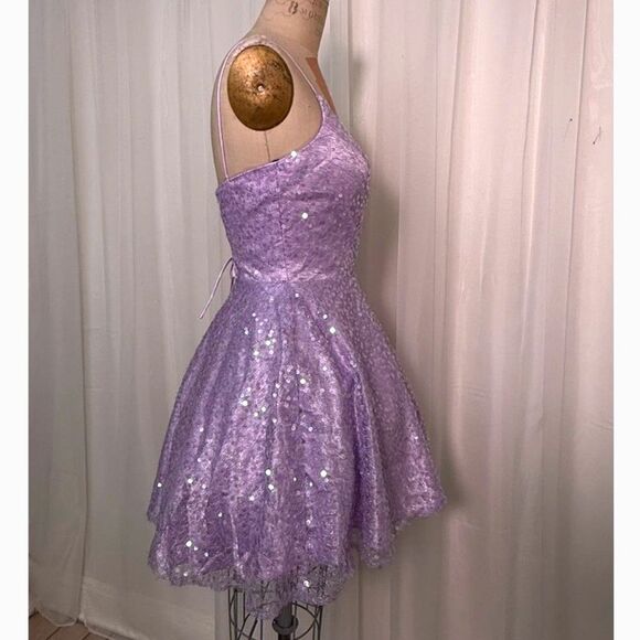 Alyce Paris Lilac Sequin Mini Dress Corset Back - Picture 7 of 8